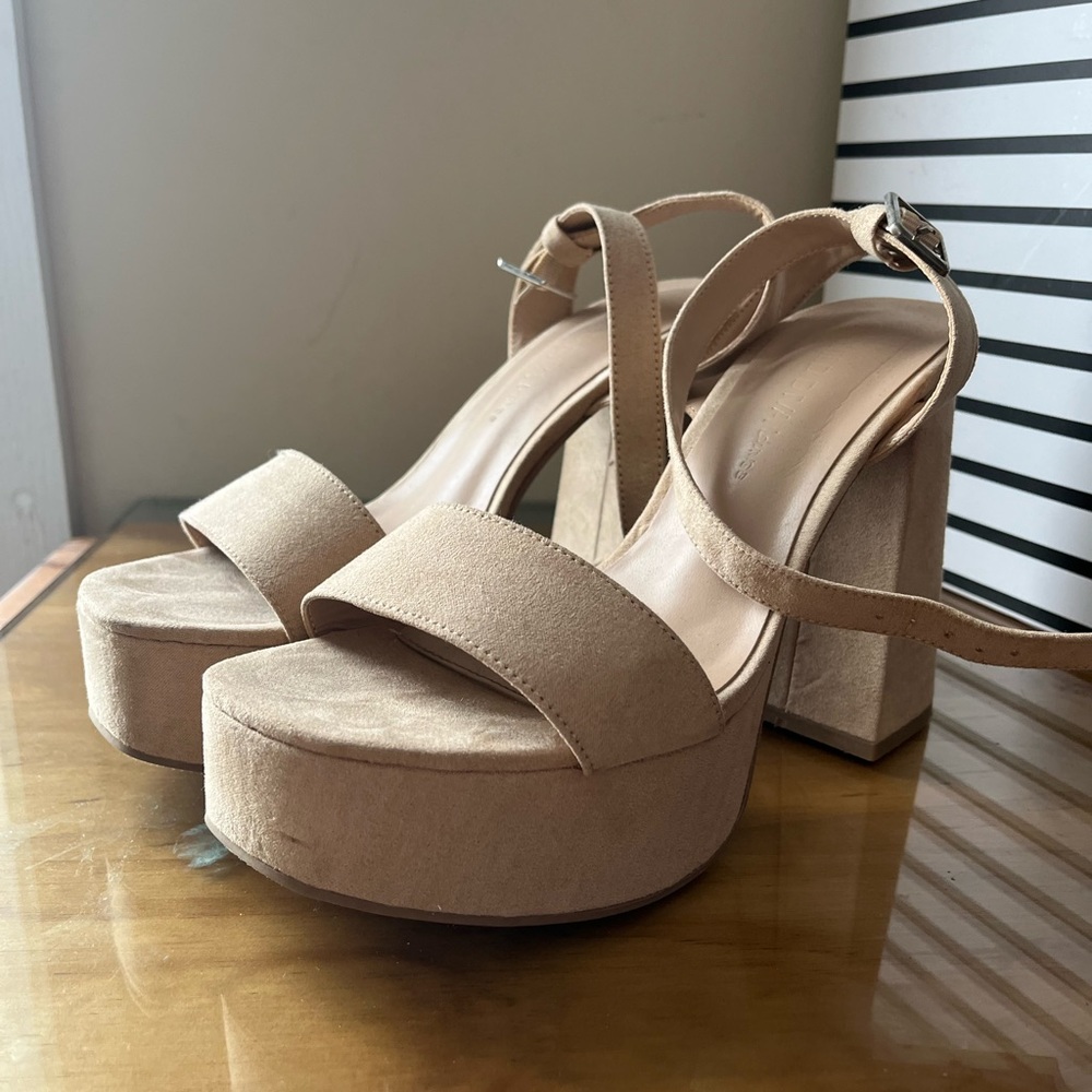 Tan velvet platforms